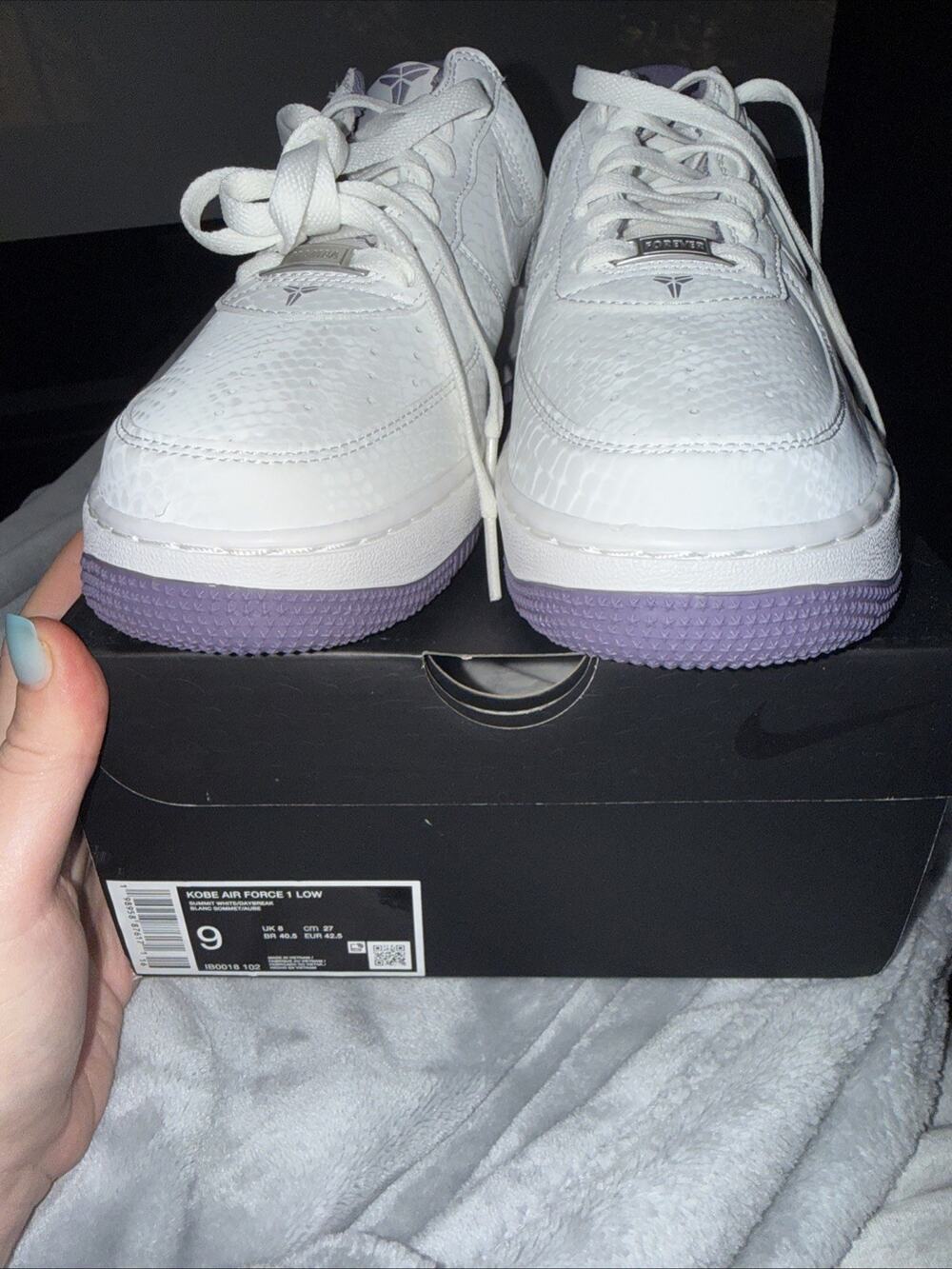 Nike Air Force 1 Low Kobe Bryant White Purple Sneakers IB0018-102 Size 9 M LEP